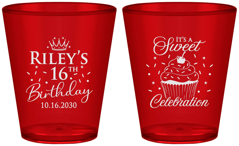 Custom 16th Birthday Plastic Shot Glasses - Cupcake | 300006