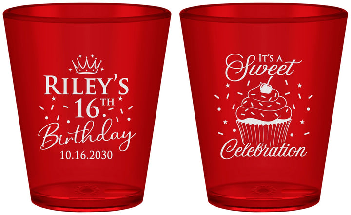 Custom 16th Birthday Plastic Shot Glasses - Cupcake | 300006