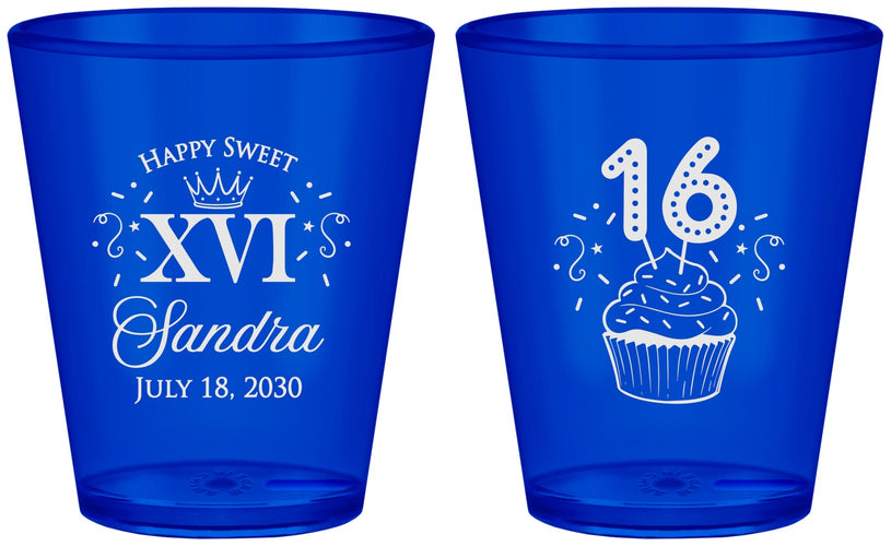 Custom 16th Birthday Plastic Shot Glasses - Cupcake | 300007