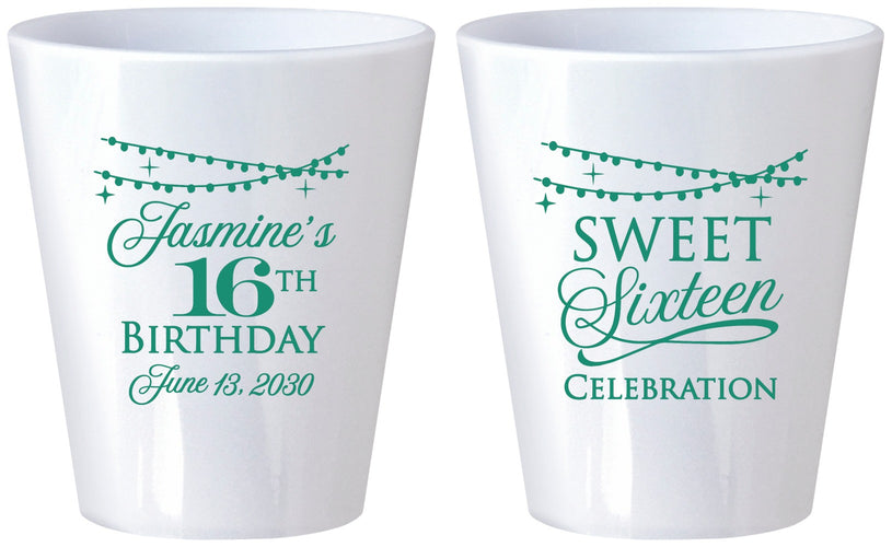 Custom 16th Birthday Plastic Shot Glasses - String Lights | 300009