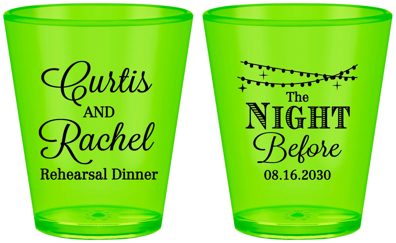 Custom Rehearsal Dinner Plastic Shot Glasses - The Night Before | 30006