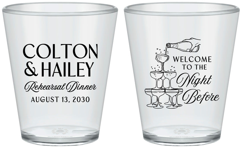 Custom Rehearsal Dinner Plastic Shot Glasses - The Night Before | 30007