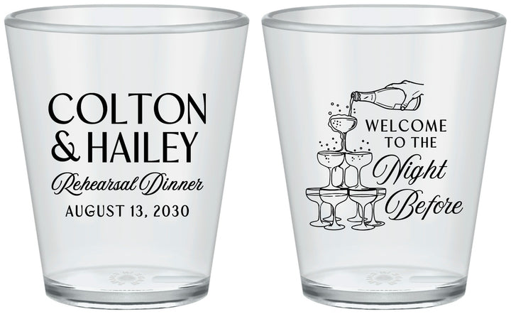 Custom Rehearsal Dinner Plastic Shot Glasses - The Night Before | 30007
