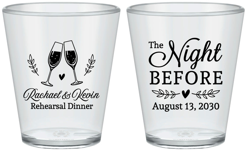Custom Rehearsal Dinner Plastic Shot Glasses - The Night Before | 30008