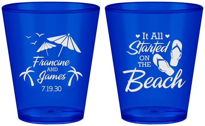 Custom Wedding Plastic Shot Glasses - Started On The Beach | 310