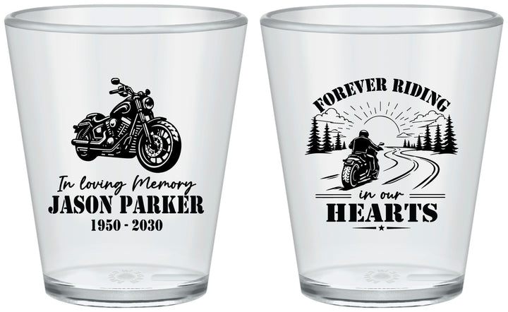 Custom Memorial Plastic Shot Glasses - Riding In Our Hearts | 310014