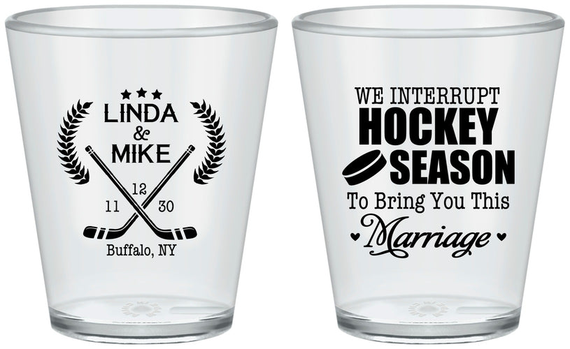 Custom Wedding Plastic Shot Glasses - We Interrupt Hockey | 312