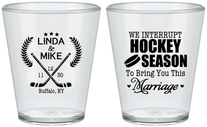 Custom Wedding Plastic Shot Glasses - We Interrupt Hockey | 312