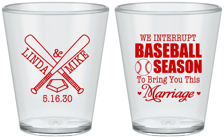 Custom Wedding Plastic Shot Glasses - We Interrupt Baseball | 313