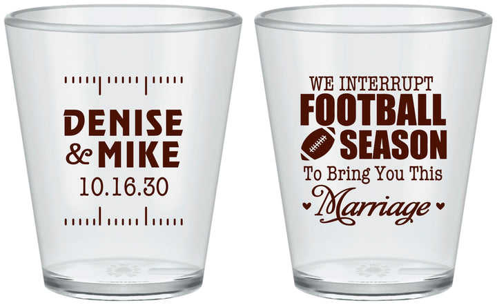 Custom Wedding Plastic Shot Glasses - We Interrupt Football | 314