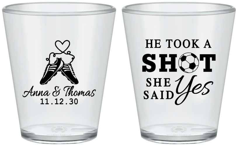 Custom Wedding Plastic Shot Glasses - Took A Shot Soccer | 322