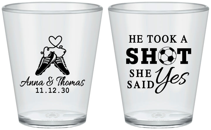 Custom Wedding Plastic Shot Glasses - Took A Shot Soccer | 322