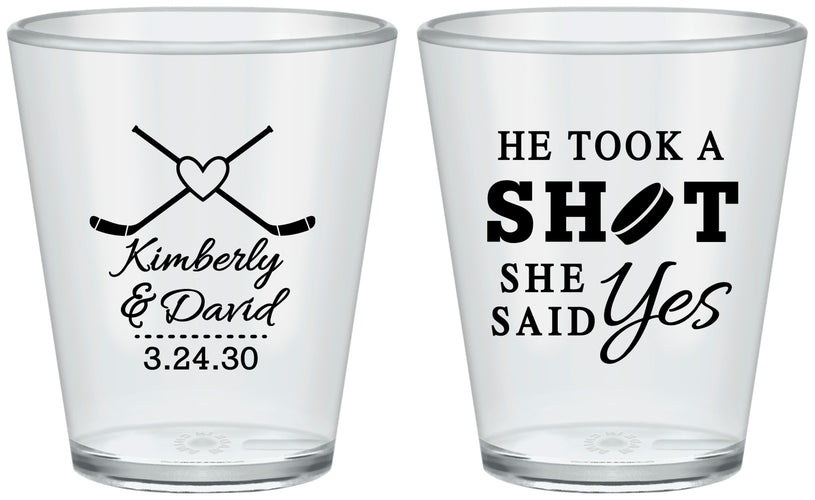 Custom Wedding Plastic Shot Glasses - Took A Shot Hockey | 323