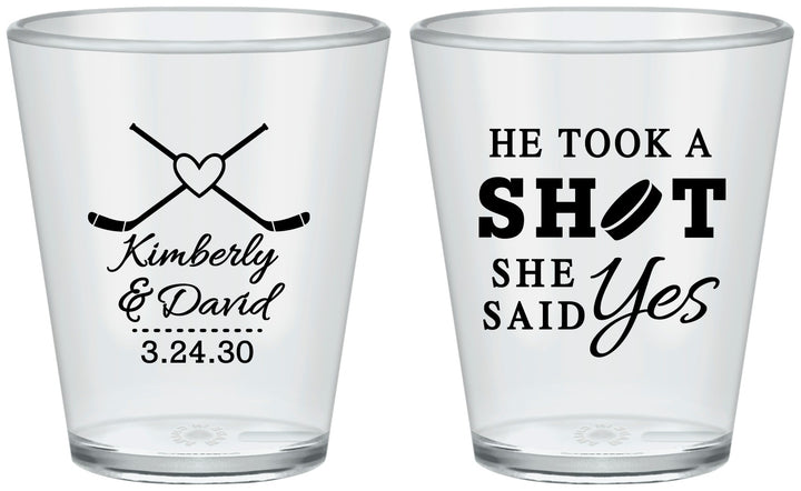 Custom Wedding Plastic Shot Glasses - Took A Shot Hockey | 323