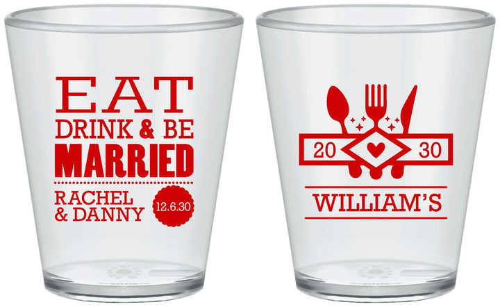 Custom Wedding Plastic Shot Glasses - Eat Drink Be Married | 324