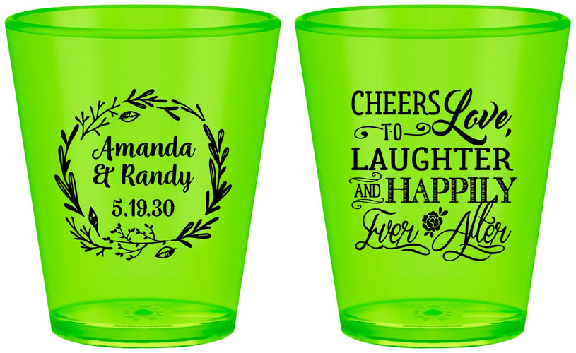 Custom Wedding Plastic Shot Glasses - Love Laughter Happily | 326