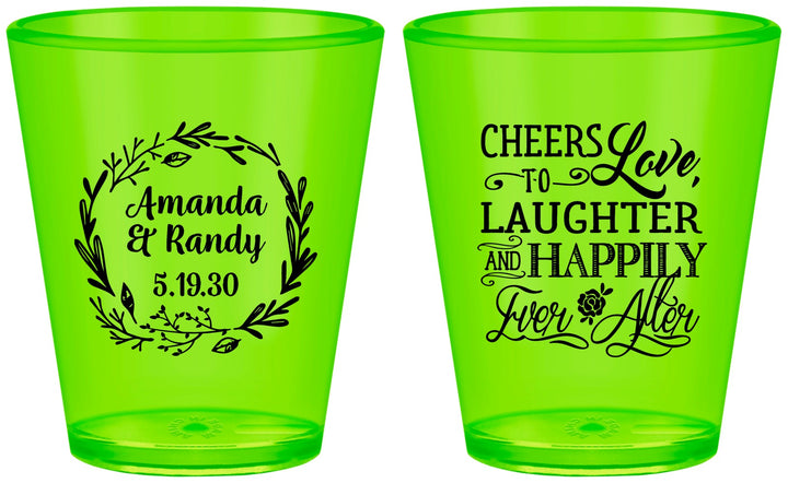 Custom Wedding Plastic Shot Glasses - Love Laughter Happily | 326