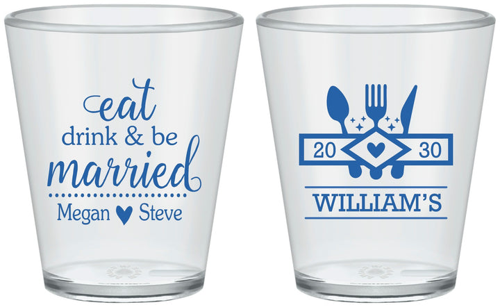 Custom Wedding Plastic Shot Glasses - Eat Drink Be Married | 327