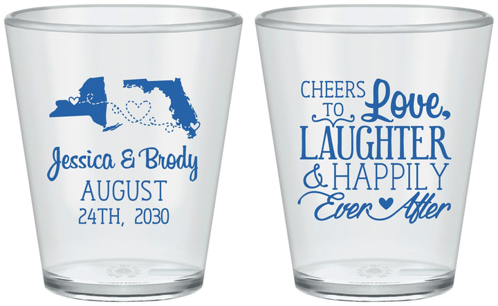 Custom Wedding Plastic Shot Glasses - Love Laughter Happily | 329