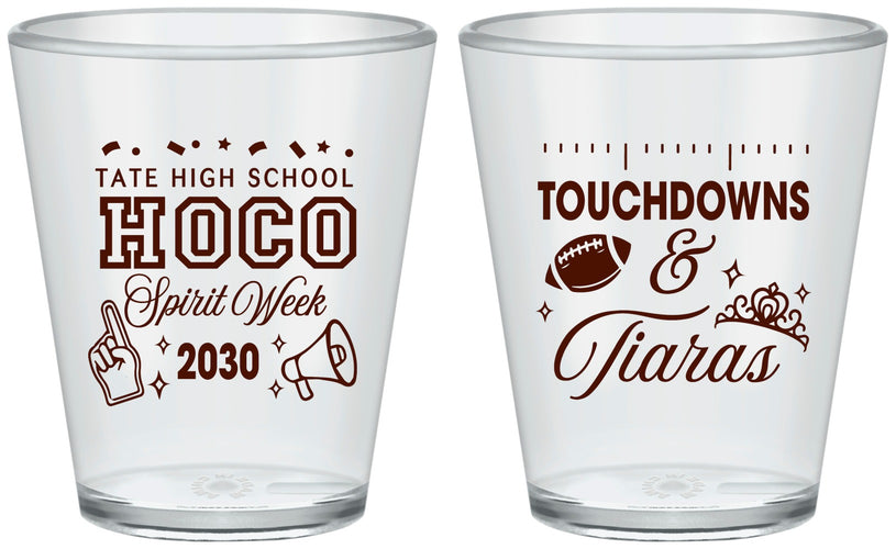 Custom Homecoming Plastic Shot Glasses - Touchdowns And Tiaras | 330010