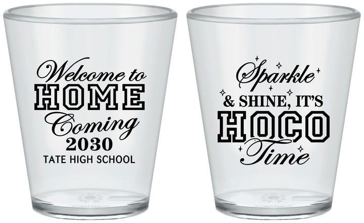 Custom Homecoming Plastic Shot Glasses - Sparkle Shine Hoco Time | 330017