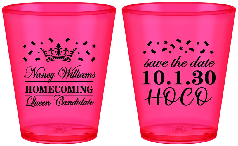 Custom Homecoming Plastic Shot Glasses - Hoco Queen Vote | 330024