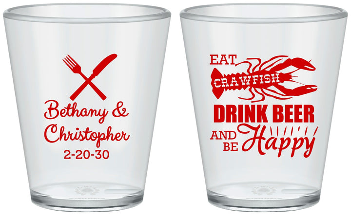Custom Wedding Plastic Shot Glasses - Crawfish Boil | 332