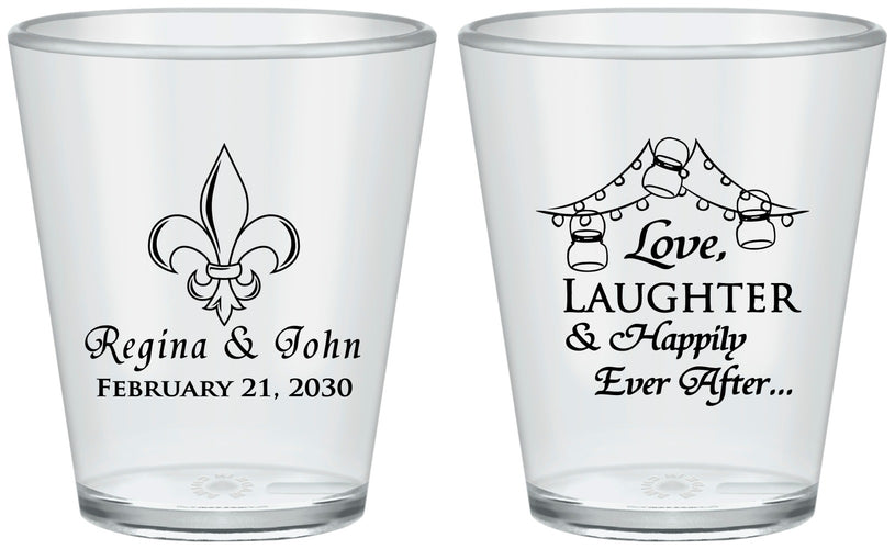 Custom Wedding Plastic Shot Glasses - Love Laughter Happily | 338
