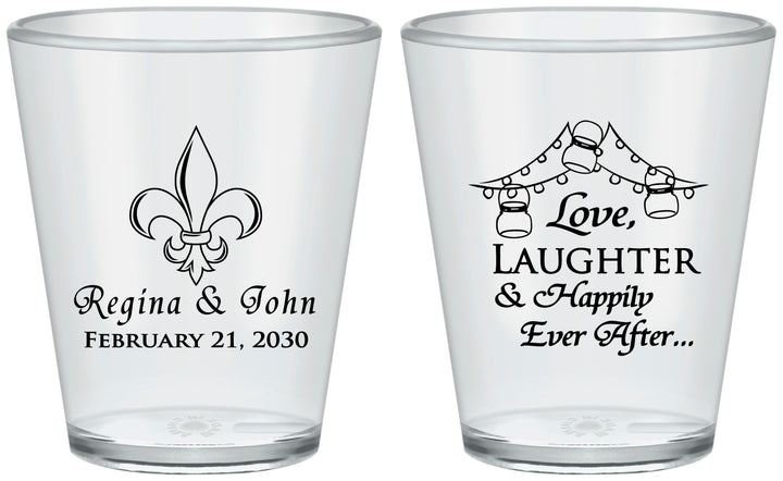 Custom Wedding Plastic Shot Glasses - Love Laughter Happily | 338