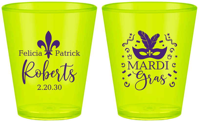 Custom Wedding Plastic Shot Glasses - Mardi Gras | 339