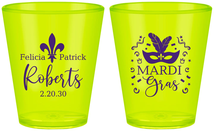 Custom Wedding Plastic Shot Glasses - Mardi Gras | 339