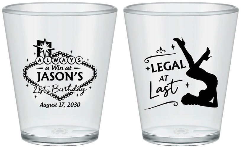 Custom 21st Birthday Plastic Shot Glasses - Legal At Last Vegas | 340002