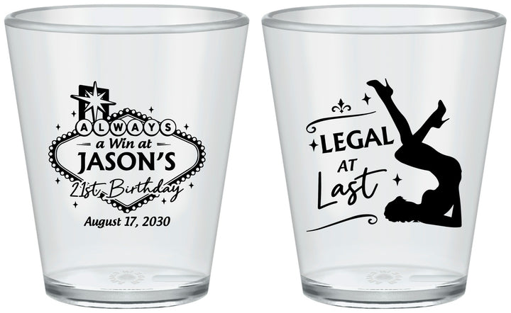 Custom 21st Birthday Plastic Shot Glasses - Legal At Last Vegas | 340002