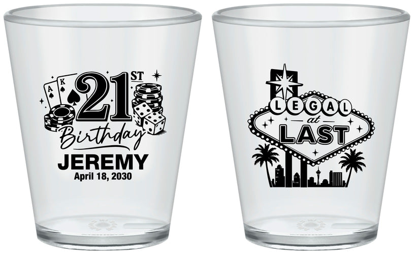 Custom 21st Birthday Plastic Shot Glasses - Legal At Last Vegas | 340003