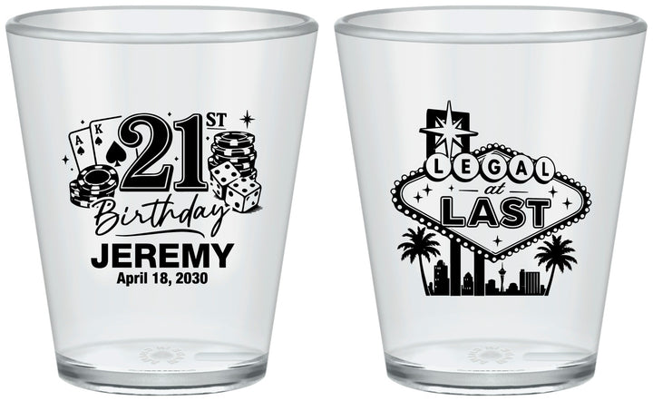 Custom 21st Birthday Plastic Shot Glasses - Legal At Last Vegas | 340003