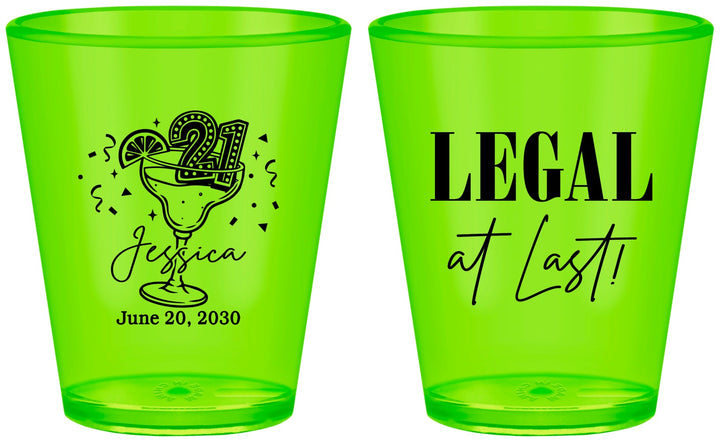 Custom 21st Birthday Plastic Shot Glasses - Legal At Last | 340005