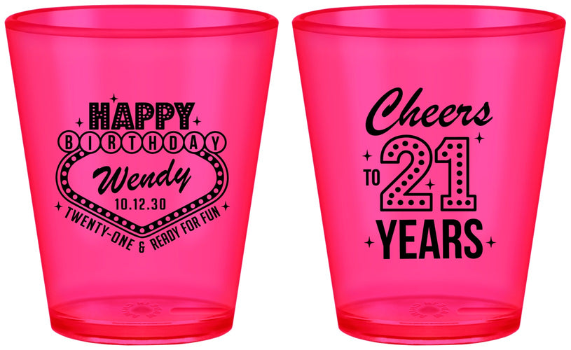 Custom 21st Birthday Plastic Shot Glasses - Vegas | 340007