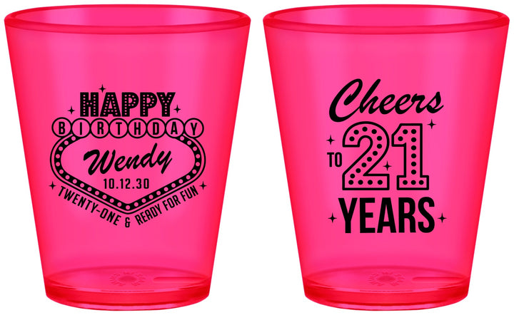 Custom 21st Birthday Plastic Shot Glasses - Vegas | 340007