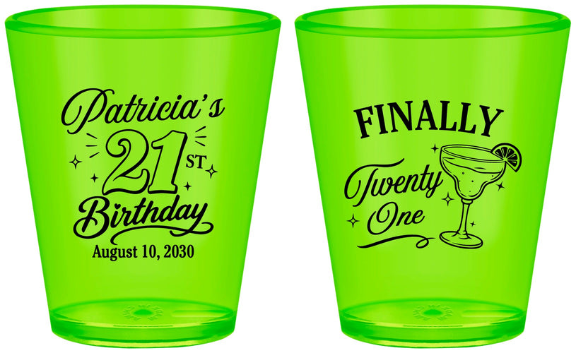 Custom 21st Birthday Plastic Shot Glasses - Finally Twenty One | 340008