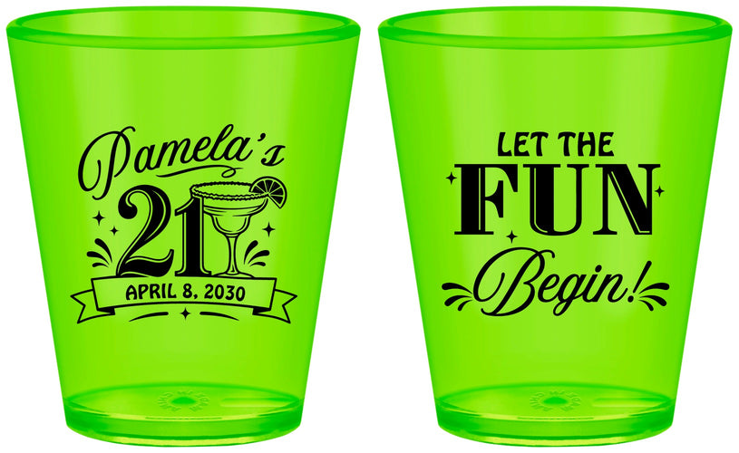 Custom 21st Birthday Plastic Shot Glasses - Let The Fun Begin | 340009