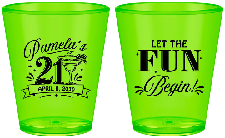 Custom 21st Birthday Plastic Shot Glasses - Let The Fun Begin | 340009