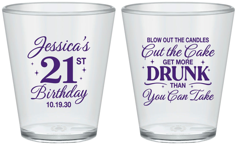 Custom 21st Birthday Plastic Shot Glasses - Candles Cake Drunk | 340010