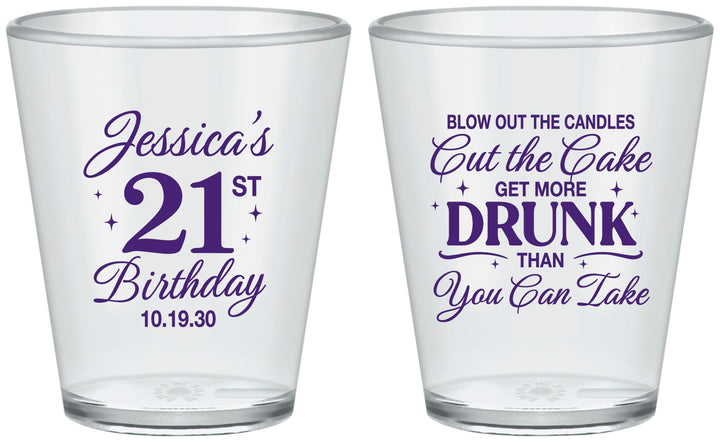 Custom 21st Birthday Plastic Shot Glasses - Candles Cake Drunk | 340010