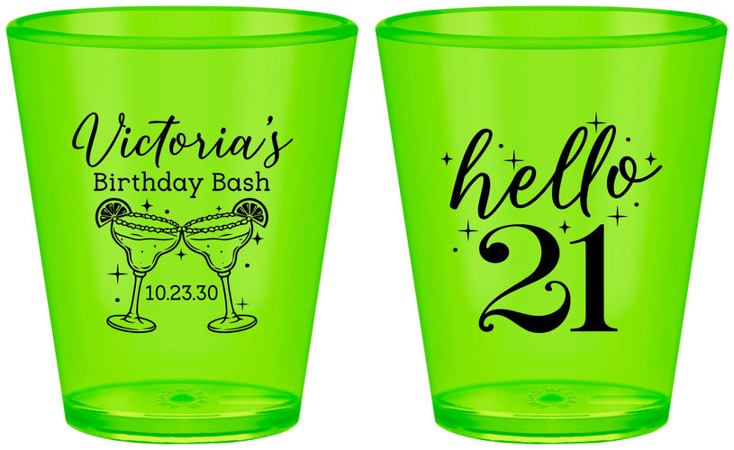 Custom 21st Birthday Plastic Shot Glasses - Hello Twenty One | 340011