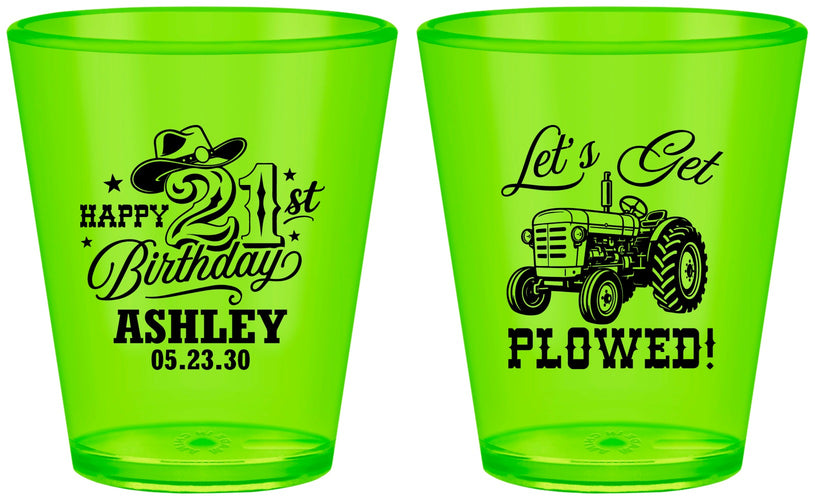 Custom 21st Birthday Plastic Shot Glasses - Lets Get Plowed | 340012