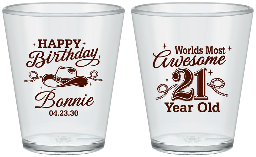 Custom 21st Birthday Plastic Shot Glasses - Cowgirl | 340013