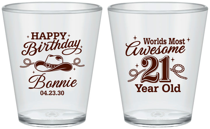 Custom 21st Birthday Plastic Shot Glasses - Cowgirl | 340013