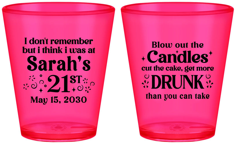 Custom 21st Birthday Plastic Shot Glasses - Candles Cake Drunk | 340017