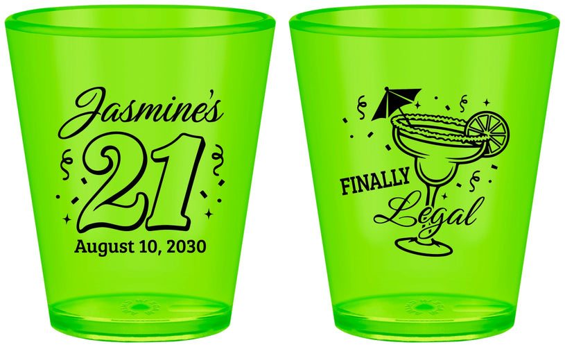 Custom 21st Birthday Plastic Shot Glasses - Finally Legal | 340018