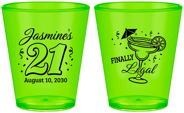 Custom 21st Birthday Plastic Shot Glasses - Finally Legal | 340018